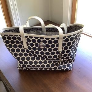 MK Michael Kors Polk a dot Navy blue tote charms